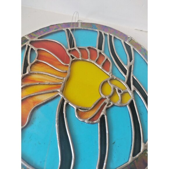 Vintage Hand Made Stained Glass Window Hanging 10" Diameter Angelfish - Picture 3 of 13